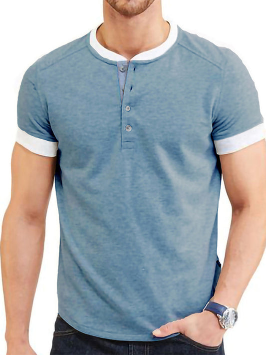 Color Trim Classic Short Sleeve Henley Shirt - Premium  from kakaclo - Just $33.07! Shop now at Nick's Bay Company