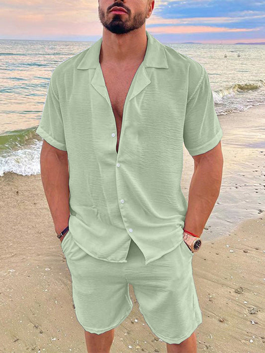 Men's Lapel Cotton Linen Solid Color Short Sleeve Shorts Set - Premium  from kakaclo - Just $42.61! Shop now at Nick's Bay Company