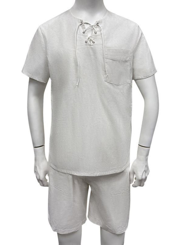 Casual Solid Color Lace-up Beach Cotton Linen Set - Premium  from kakaclo - Just $32.93! Shop now at Nick's Bay Company
