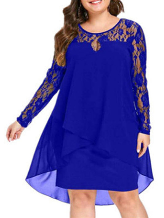 Women’s Plus Size Solid Color Long Sleeve Lace Midi Slit Lace Dress - Premium  from kakaclo - Just $44.54! Shop now at Nick's Bay Company