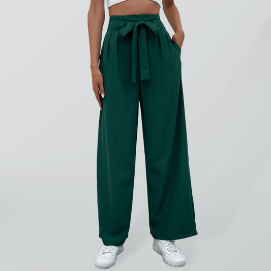 Women's Solid Color Tie Waist Wide Leg Pants - Premium  from kakaclo - Just $39.68! Shop now at Nick's Bay Company