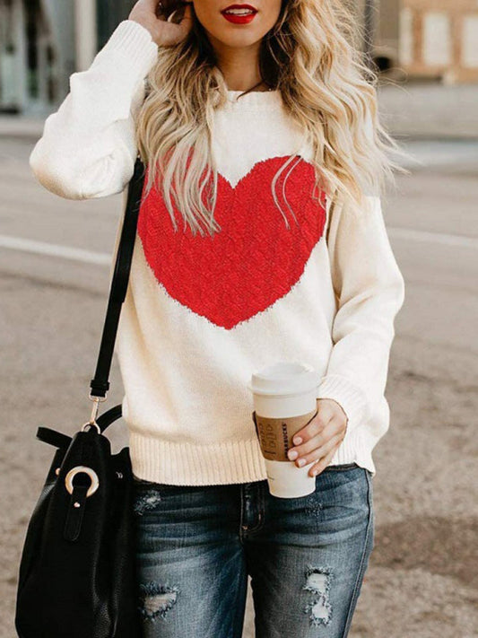 Heart Front Print Cable Knit Sweater - Premium  from kakaclo - Just $49.99! Shop now at Nick's Bay Company