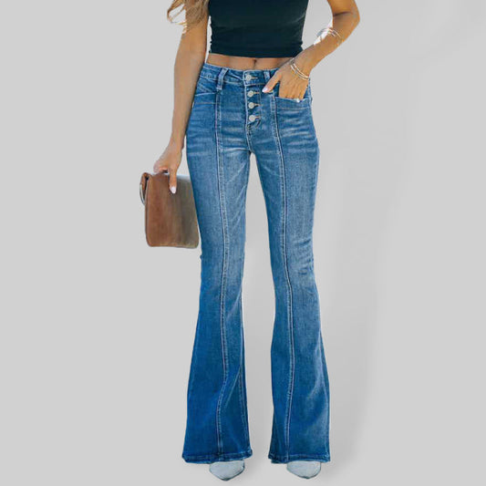Women's Four Button High Waist Flare Front Seam Jeans - Premium  from kakaclo - Just $65.40! Shop now at Nick's Bay Company
