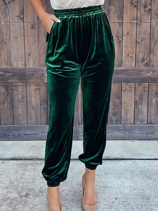 Women's Solid Color Elastic Waistband Velvet Joggers - Premium  from kakaclo - Just $34.95! Shop now at Nick's Bay Company