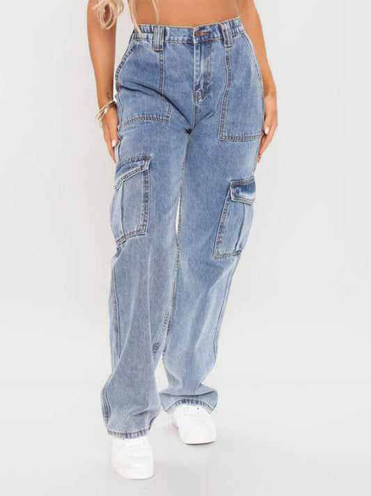 Women's Solid Multi-Pocket Cargo Jeans - Premium  from kakaclo - Just $63.27! Shop now at Nick's Bay Company