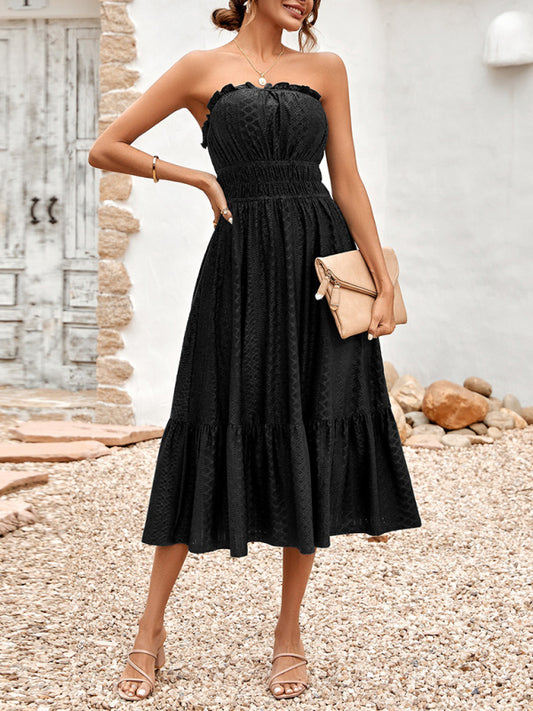 Women's Solid Color Strapless Taffeta Bubble-hem Lace Midi Dress - Premium  from kakaclo - Just $55.07! Shop now at Nick's Bay Company