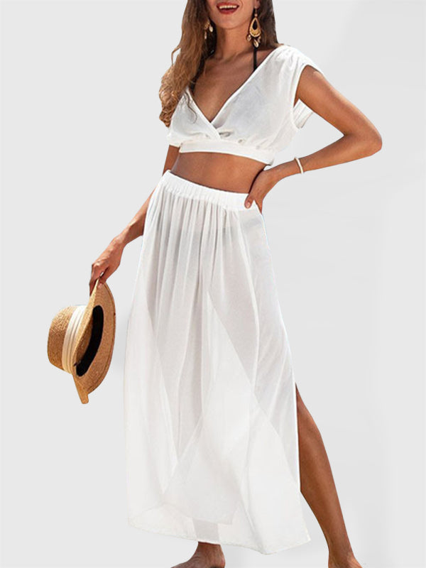 Sexy slit two-piece beach blouse seaside holiday skirt bikini blouse - Premium  from kakaclo - Just $37.83! Shop now at Nick's Bay Company