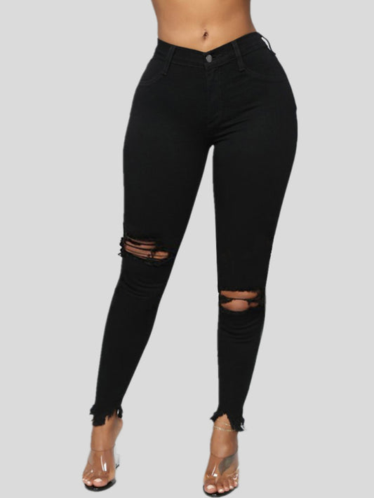High Waist Chew Hem Ripped Ankle Jeans - Premium  from kakaclo - Just $39.99! Shop now at Nick's Bay Company