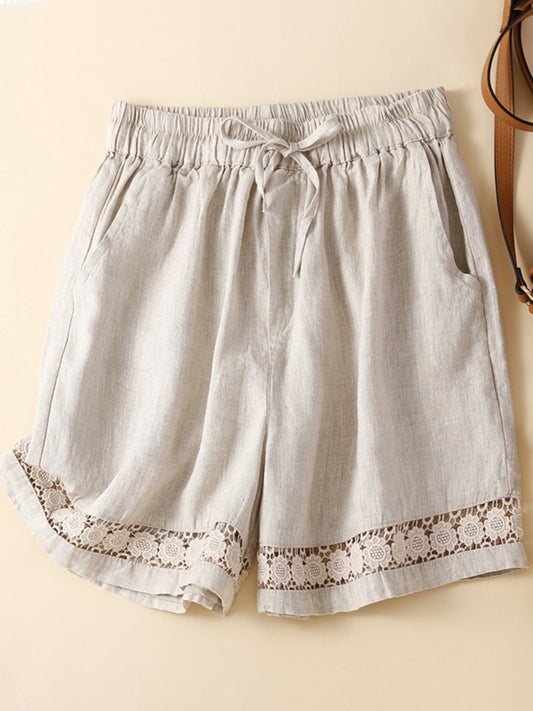 Women's Woven Cotton Linen Hollow Lace Loose Shorts - Premium  from kakaclo - Just $35.24! Shop now at Nick's Bay Company