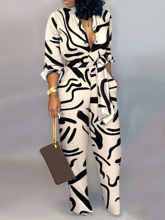 Women's fashion commuting abstract print long-sleeved jumpsuit - Premium  from kakaclo - Just $42.53! Shop now at Nick's Bay Company